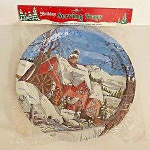 Vtg Christmas 1989  #1 Winter Scene 13" Collectible Round Tin Serving Tray Platt
